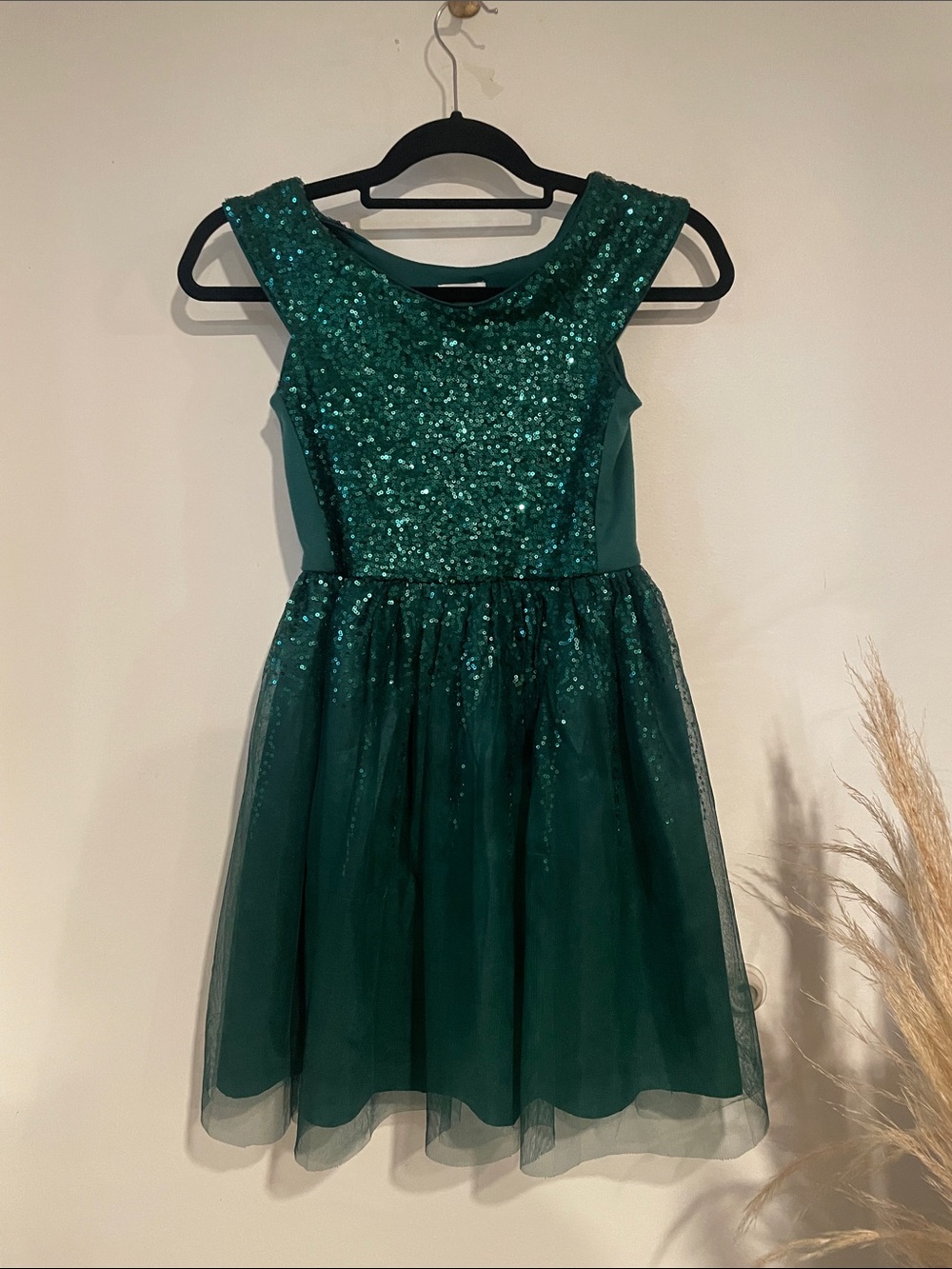 Cat & Jack Green Sequin Tulle Party Dress Sz 10/12 B139